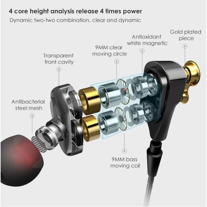Tai nghe có dây 3,5mm 4d Bass Dây tóc cao Dual Est Reo Tai nghe có độ trung thực cao với tai nghe micrô
